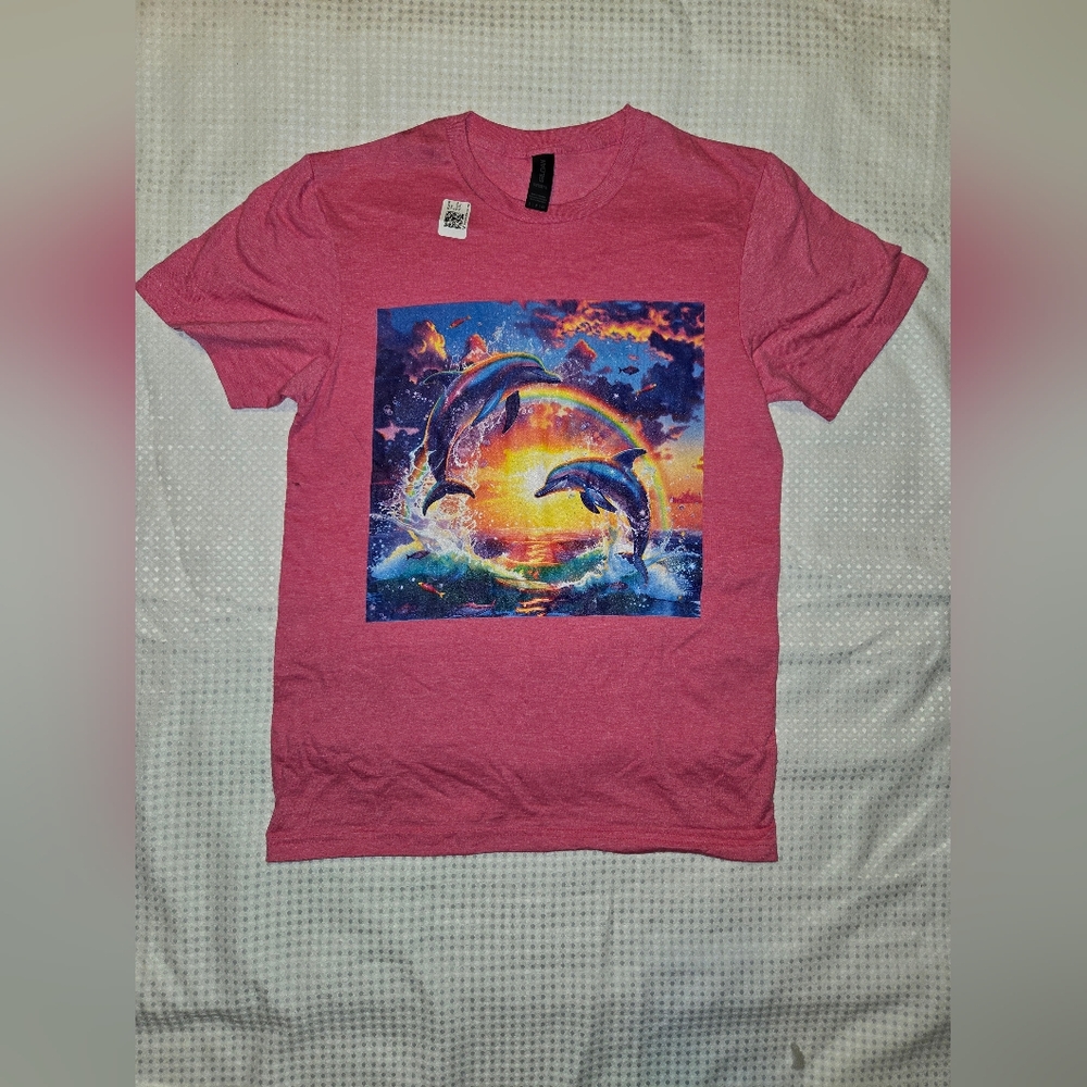 Dolphins Pink T-Shirt Gildan Male SMALL